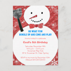 Bow tie Snowman Kids Winter Birthday Party Invitation Postcard