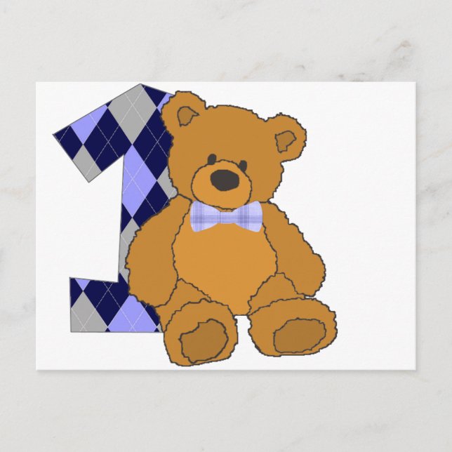 Bow Tie Teddy Bear with Number 1 Postcard (Front)
