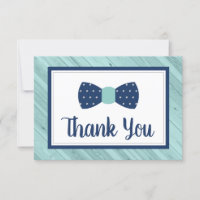 Bow Tie Thank You Card, Navy, Aqua