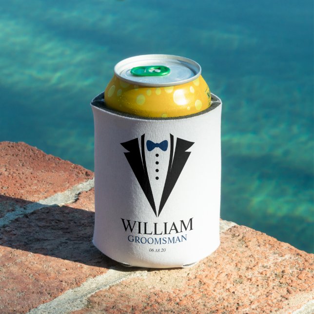 Bow Tie Tuxedo "Groomsman" Personalised Can Cooler (In Situ Pool)