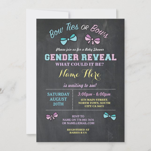 Bow Ties or Bows Gender Reveal Baby Shower invite (Front)