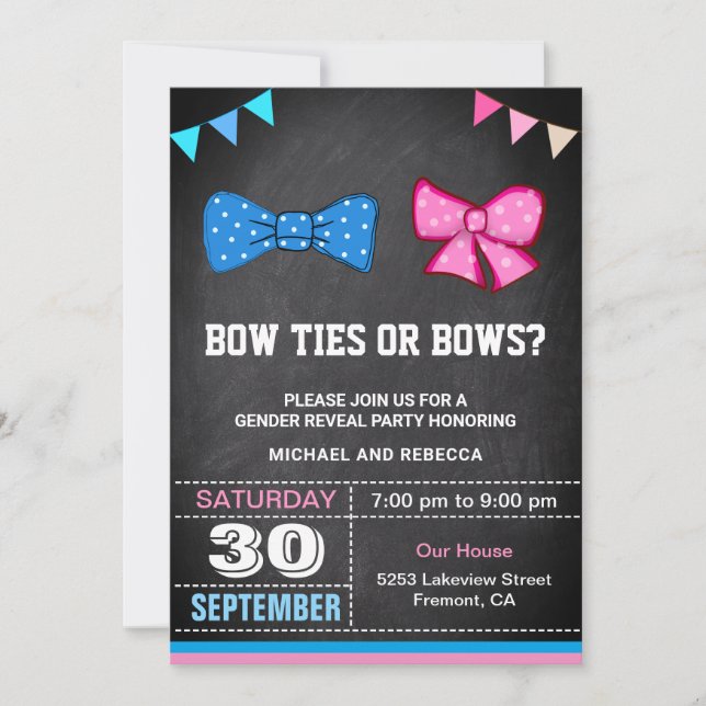 Bow Ties or Bows Gender Reveal Party Invitation (Front)