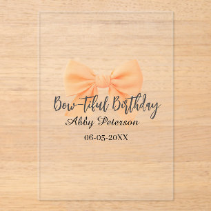 Bow-tiful birthday orange bow name date simple pas acrylic invitations