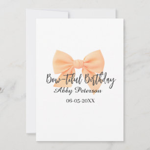 Bow-tiful birthday orange bow name date simple pas invitation
