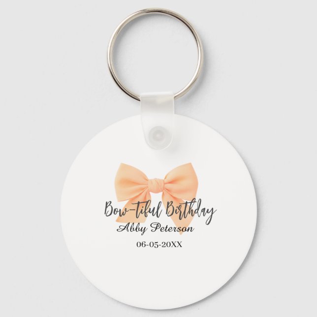 Bow-tiful birthday orange bow name date simple pas key ring (Front)