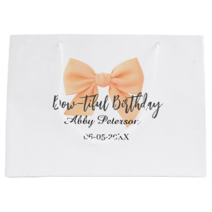 Bow-tiful birthday orange bow name date simple pas large gift bag
