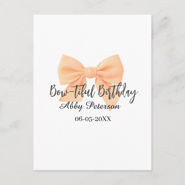 Bow-tiful birthday orange bow name date simple pas postcard (Front)