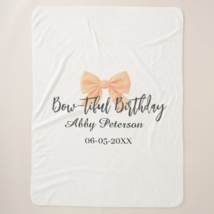 Bow-tiful birthday orange bow name date simple pas sherpa blanket