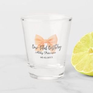 Bow-tiful birthday orange bow name date simple pas shot glass