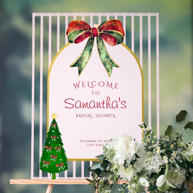 Bow Tis The Season Christmas Bridal Shower Welcome Acrylic Sign (Creator Uploaded)