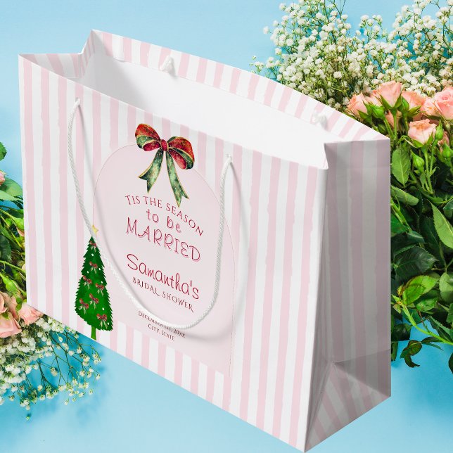 Bow Tis The Season To Be Married Bridal Shower Large Gift Bag (Bow Tis The Season To Be Married Christmas Festive Bridal Shower Wedding Rehearsal Dinner Gift Bag)