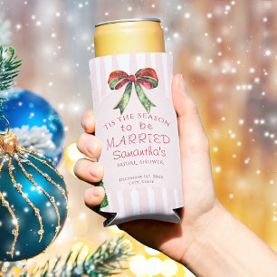 Bow Tis The Season To Be Married Bridal Shower Seltzer Can Cooler