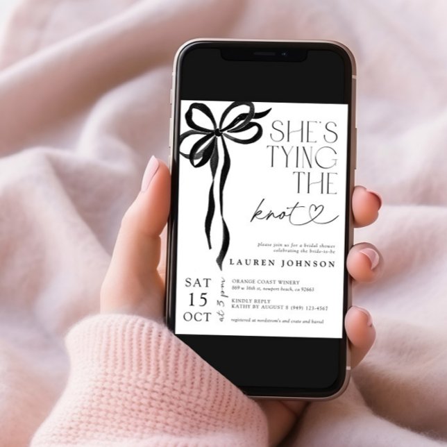 Bow Tying the Knot Photo QR Bridal Shower Invitation (Creator Uploaded)