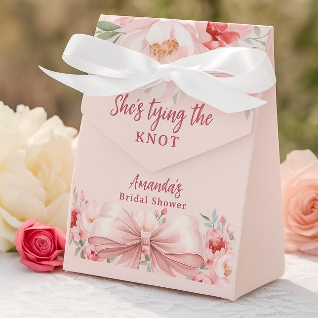 Bow tying the knot pink florals Bridal Shower Favour Box (Creator Uploaded)