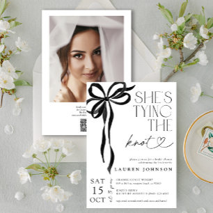 Bow Tying the Knot QR Photo Bridal Shower Invitation