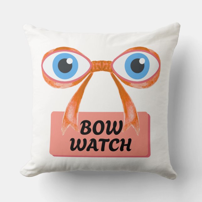 Bow Watch – Quirky Cartoon Cushion (Front)
