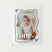 Bow Wavy Border Photo 1st Birthday