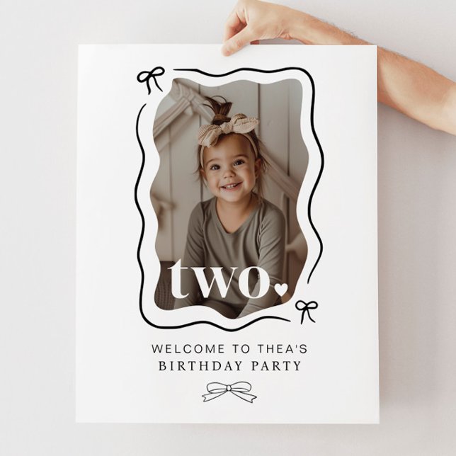 Bow Wavy Border Photo 2nd Birthday Welcome Sign (Creator Uploaded)
