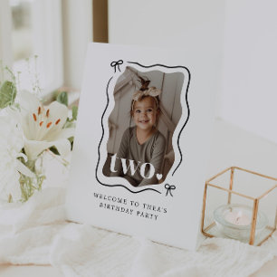 Bow Wavy Border Photo 2nd Birthday Welcome Sign