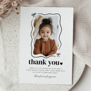 Bow Wavy Border Photo Birthday Thank You Card