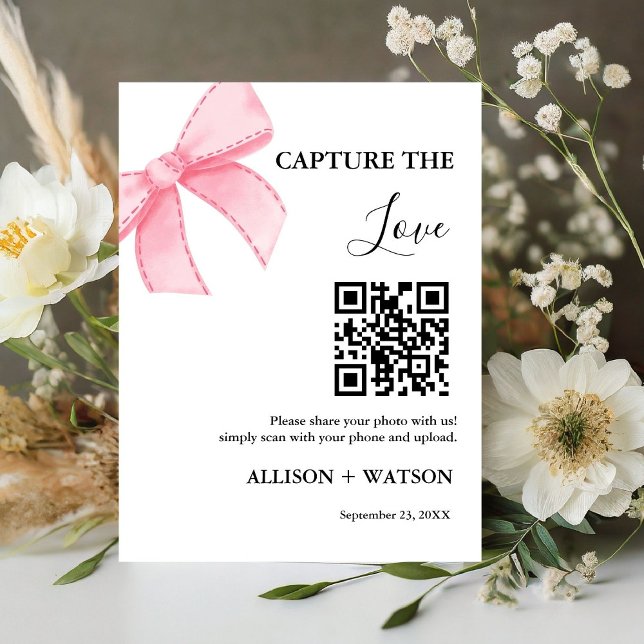 Bow wedding Capture love QR code wedding photo  Pedestal Sign (Creator Uploaded)