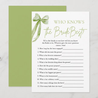 Bow Who Knows The Bride Best Bridal Shower Game Invitation