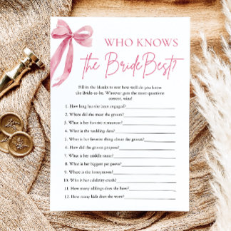 Bow Who Knows The Bride Best Bridal Shower Game Invitation