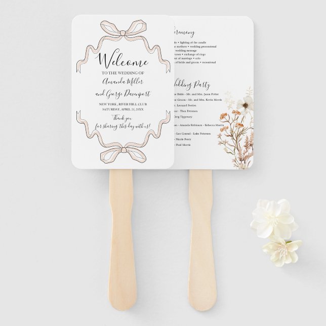 Bow Wild bloom wedding program fan (Front and Back)
