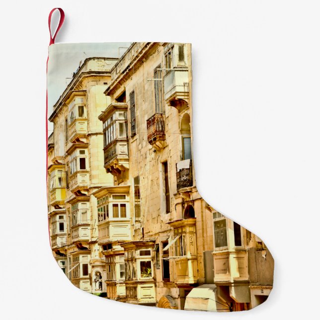 Bow windows in Maltamalta,window,antique,architect Small Christmas Stocking (Front)