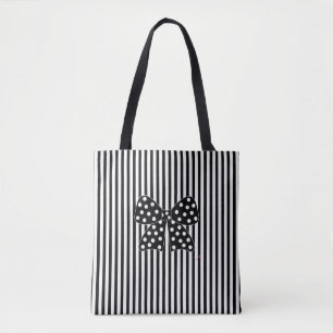 Bow with Dots on Black Stripes Tote Bag