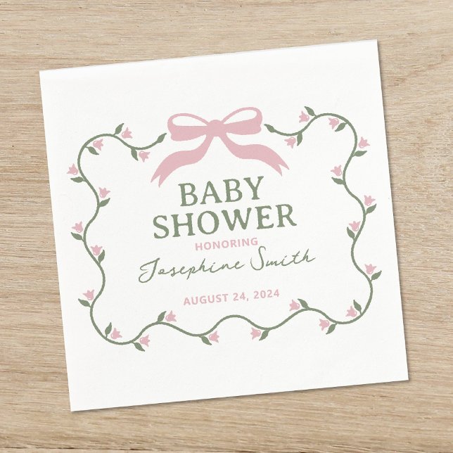 Bow with Flower Vine Baby Shower Napkin (Creator Uploaded)