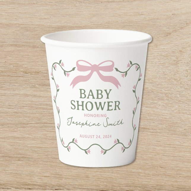 Bow with Flower Vine Baby Shower Paper Cups (Creator Uploaded)