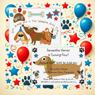 Bow Wow Dog Birthday Invitation