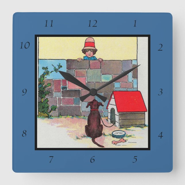 Bow-wow-wow! Whose dog art thou? Nursery Rhyme Square Wall Clock (Front)