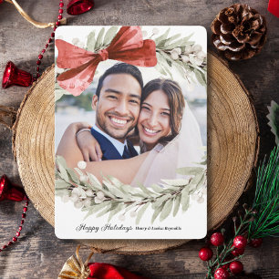 Bow Wreath Photo Christmas Holiday Card