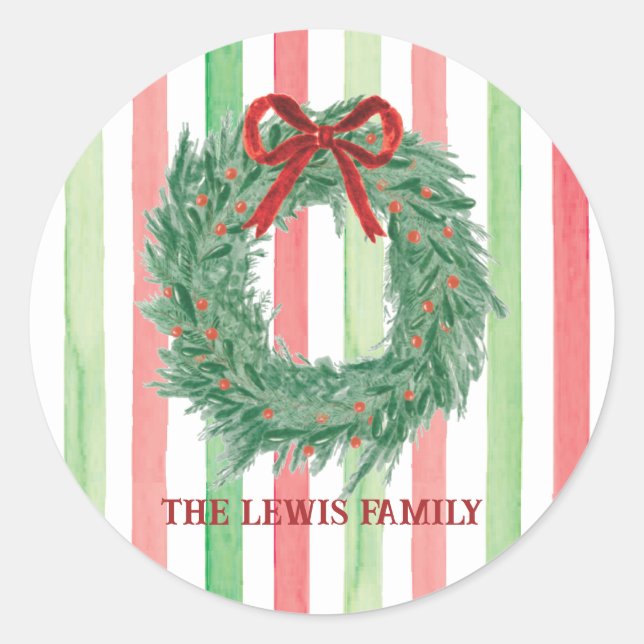 Bow Wreath Watercolor Christmas Sticker (Front)