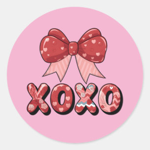 Bow XOXO Hearts Cute Love Sweet Girls Women Classic Round Sticker