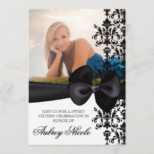 Bowed Damask Accented 5 x 7 Invite [Black]