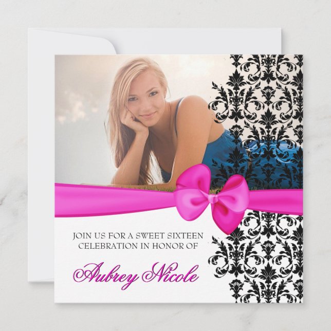 Bowed Damask Accented Invite [Pink] (Front)