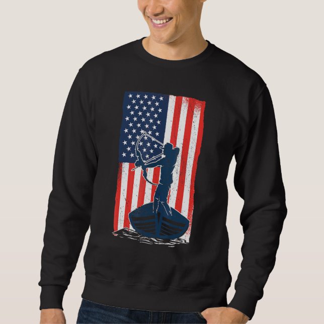 Bowfishing American Flag Fish Bow Hunting Sweatshirt (Front)