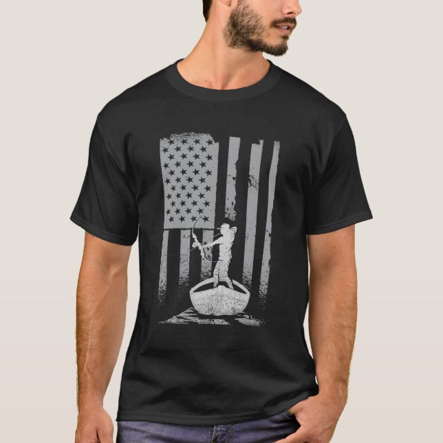 Bowfishing Look American Flag Bow Hunting For Fish T-Shirt (Front)