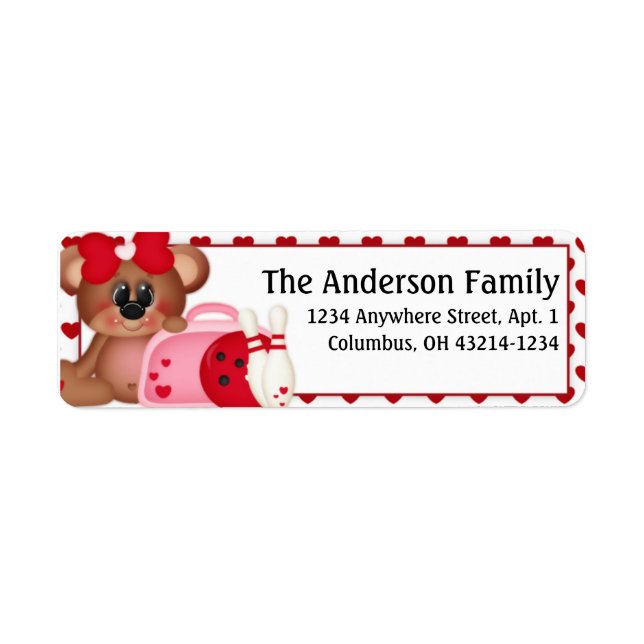 Bowl Me Over Valentine Bear Address Labels d3 (Front)