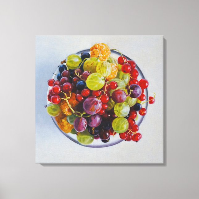 Bowl of Berries – Hyperrealistic Fruit Still Life Canvas Print (Front)
