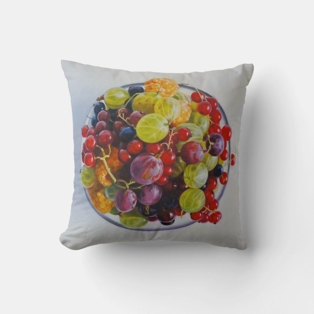 Bowl of Berries – Hyperrealistic Fruit Still Life Cushion (Front)