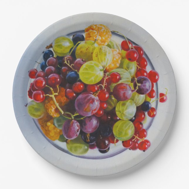 Bowl of Berries – Hyperrealistic Fruit Still Life Paper Plate (Front)