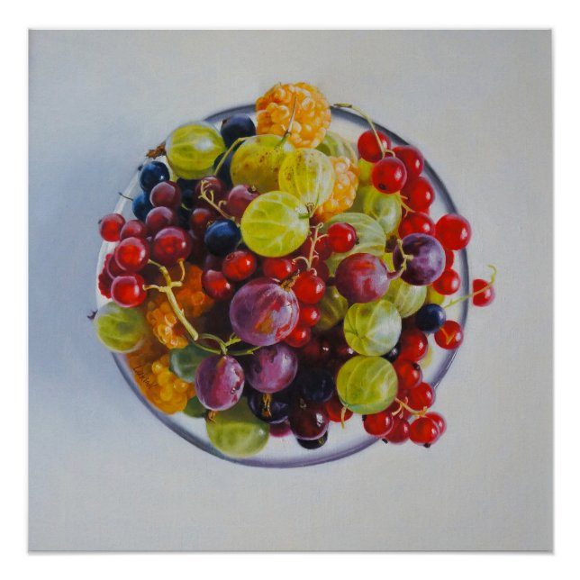 Bowl of Berries – Hyperrealistic Fruit Still Life Poster (Front)