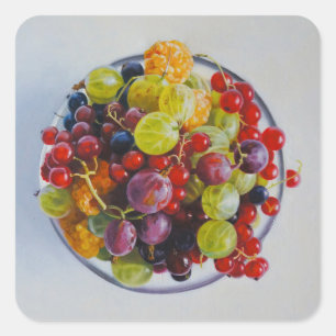 Bowl of Berries – Hyperrealistic Fruit Still Life Square Sticker