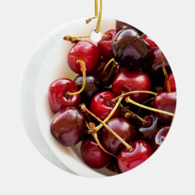 bowl of Cherries Ceramic Tree Decoration (Front)