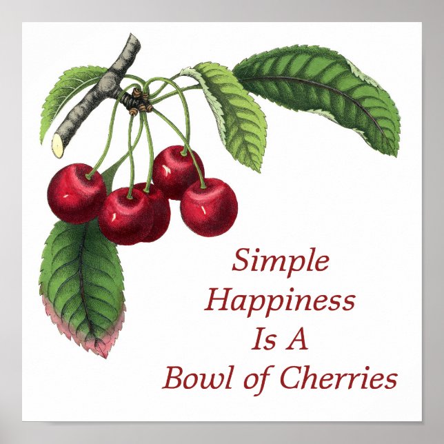 Bowl of Cherries Fruit Food Life Quote Red Green Poster (Front)