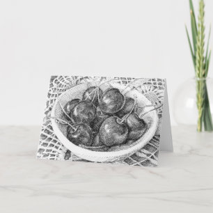 Bowl of Cherries Pen Drawing Greeting Card